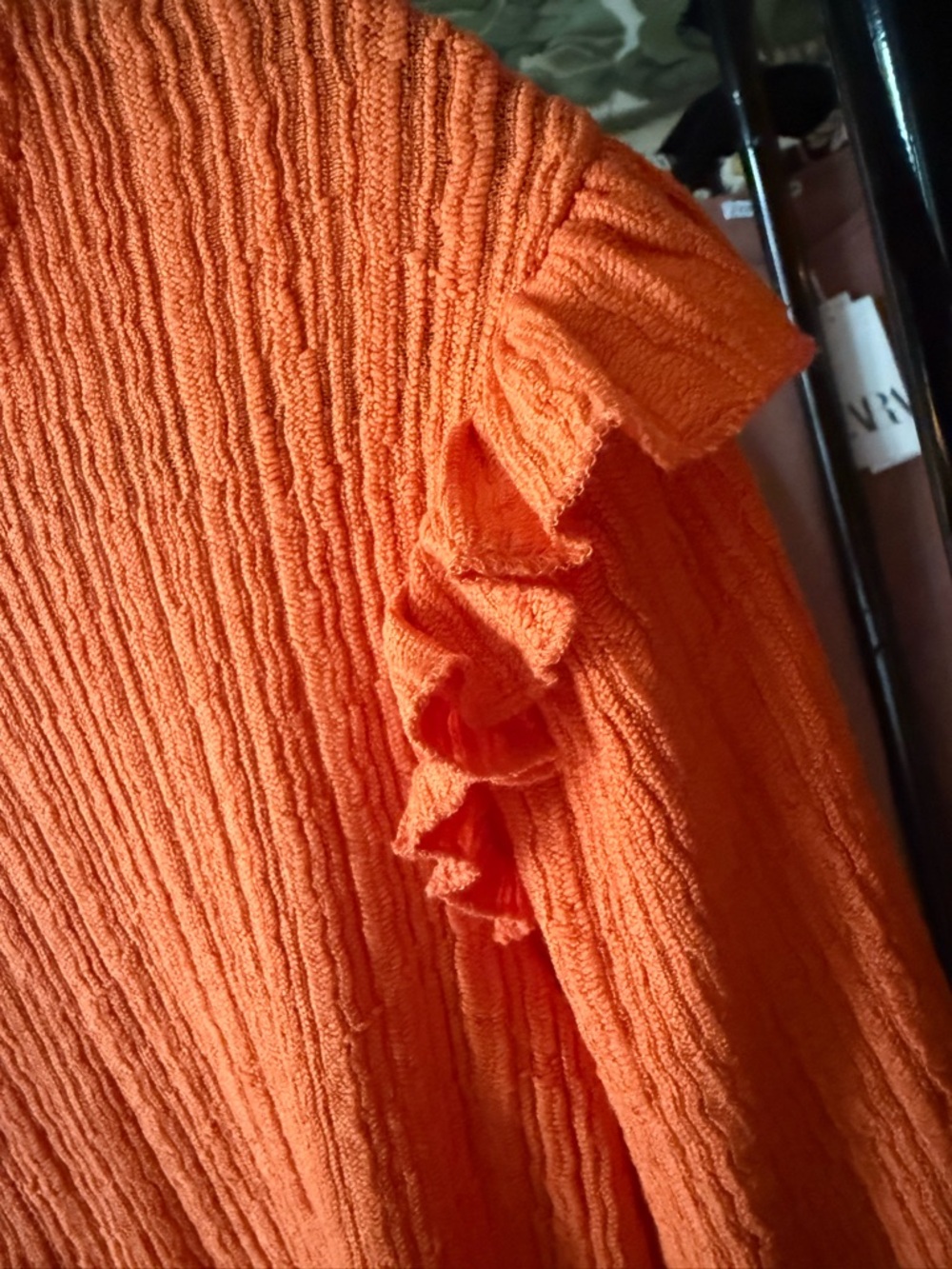 Zara Vibrant Orange Ribbed Button Cardigan with Ruffle Shoulders - Picture 10 of 11
